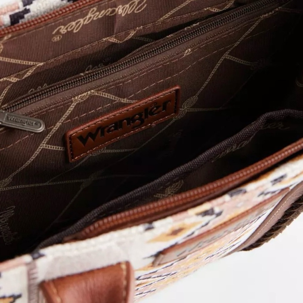 Wrangler Cream and Brown Geometric Tote Bag - Picture 3 of 5